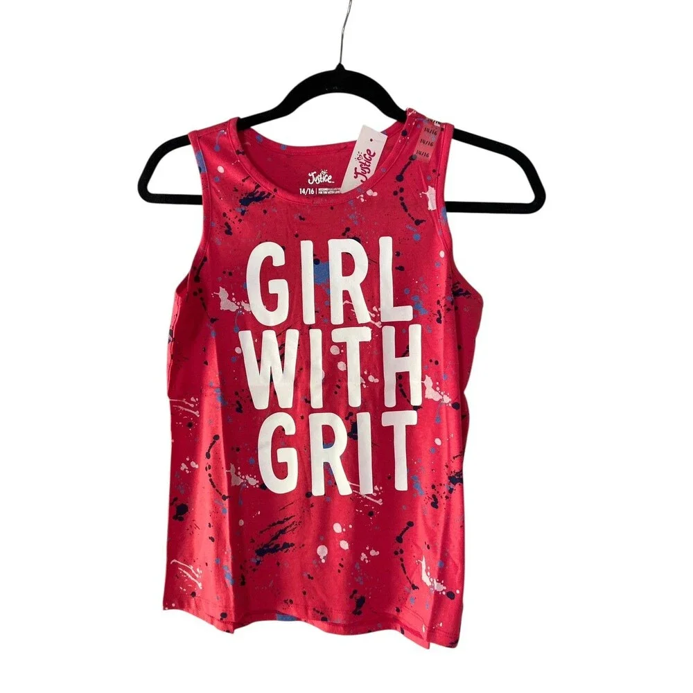 Justice Girls Lot of 2‎ Tank Tops size 14/16 Unicorn Glitter USA Americana Tween